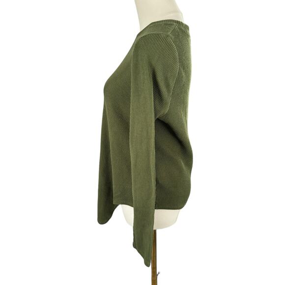 Madewell Green Asymmetrical Hem Top Ribbed Long Sleeve  Bohemian Versatile Small - Picture 6 of 15